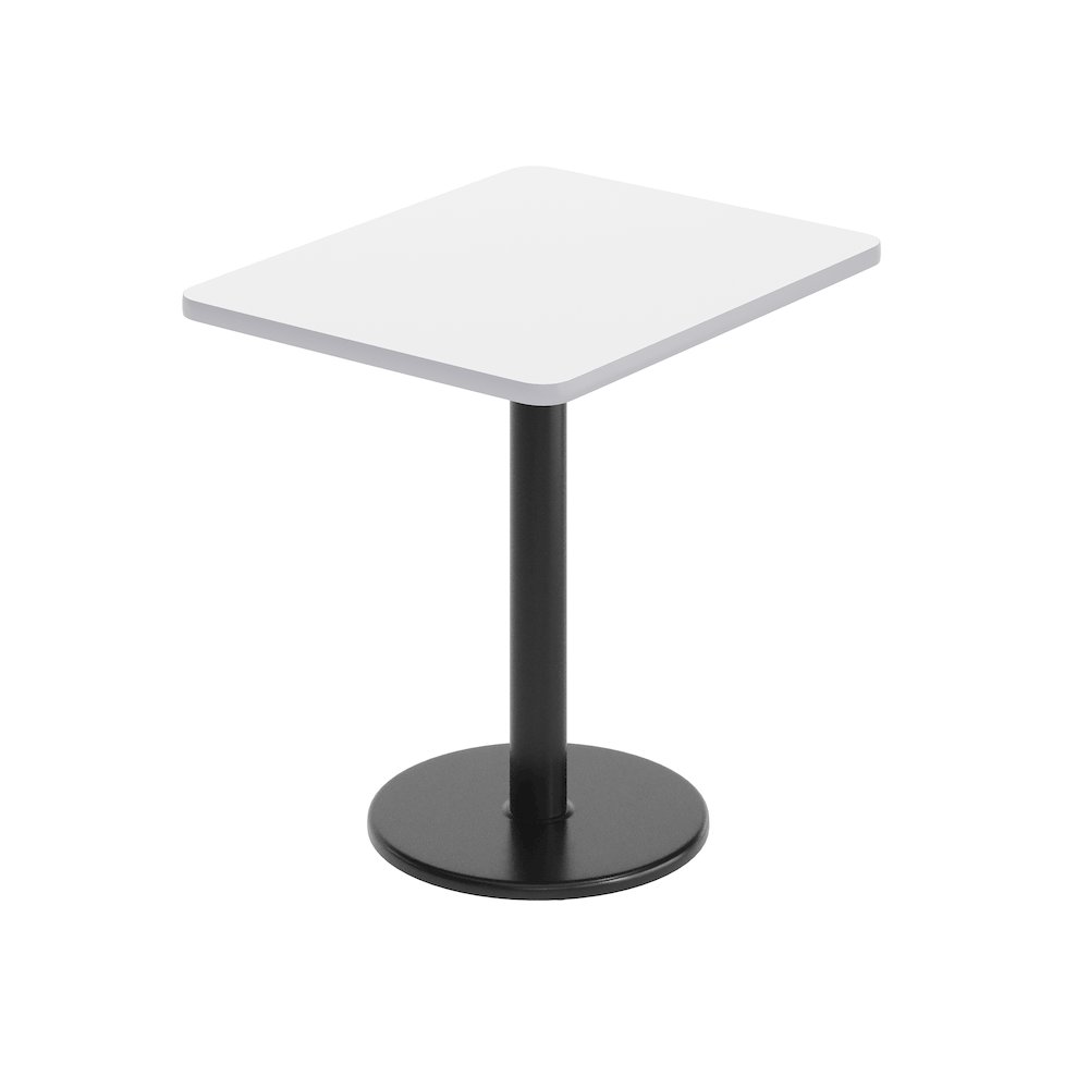 24” x 30” White Rectangular Laminate Table Top with Black Round Table Base