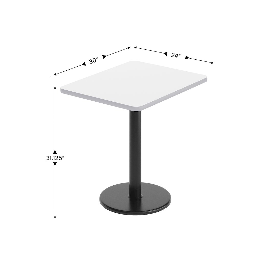 24” x 30” White Rectangular Laminate Table Top with Black Round Table Base