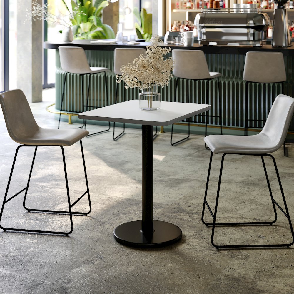 24” x 30” White Rectangular Laminate Table Top with Black Round Table Base