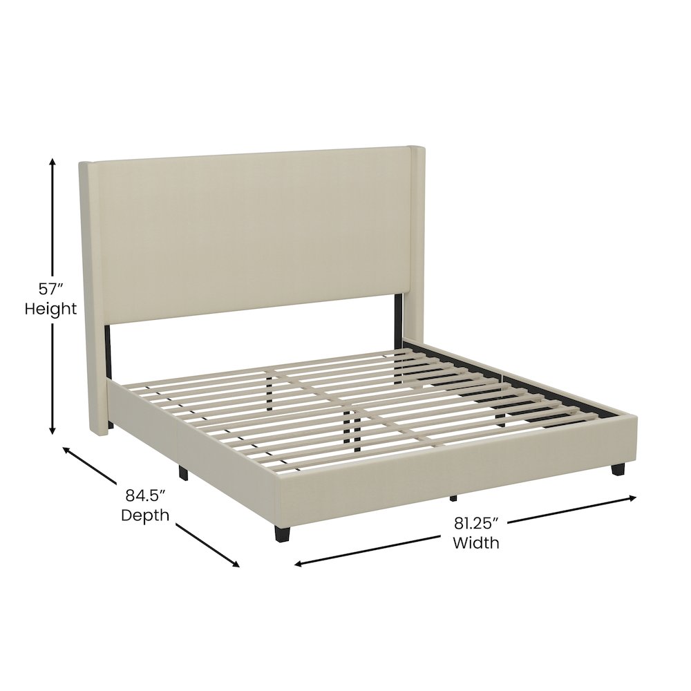 King Upholstered Platform Bed with Channel Stitched Wingback Headboard