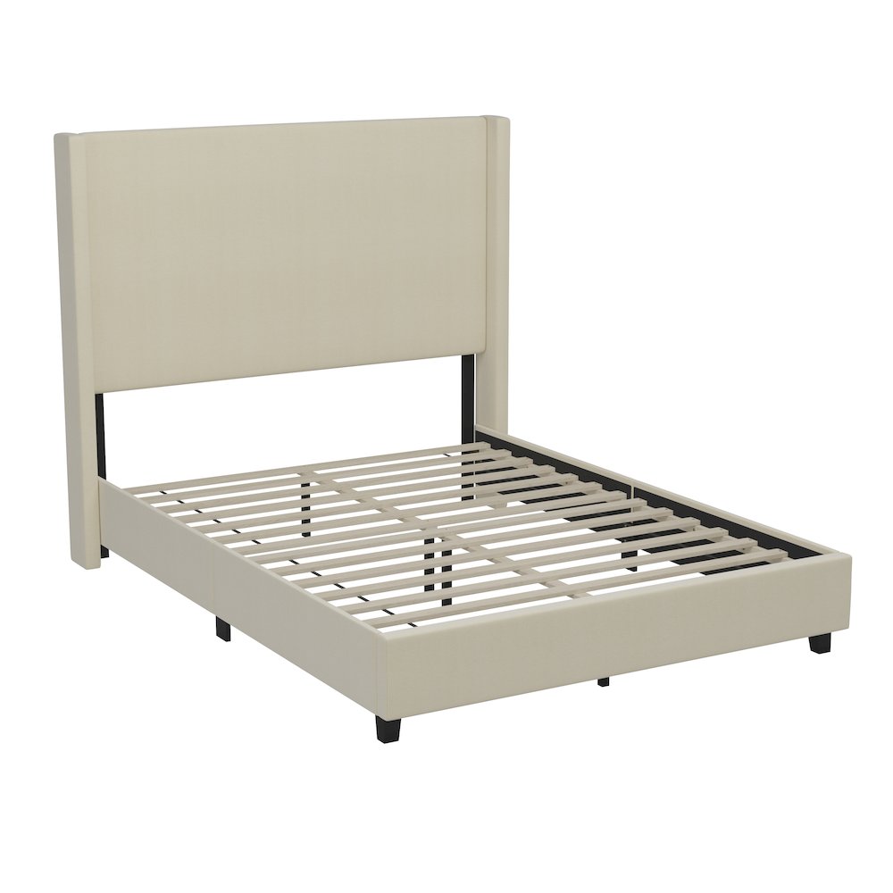 Queen Upholstered Platform Bed with Channel Stitched Wingback Headboard