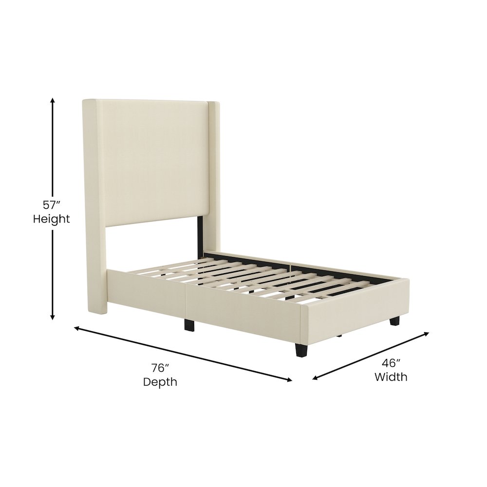 Twin Upholstered Platform Bed with Channel Stitched Wingback Headboard