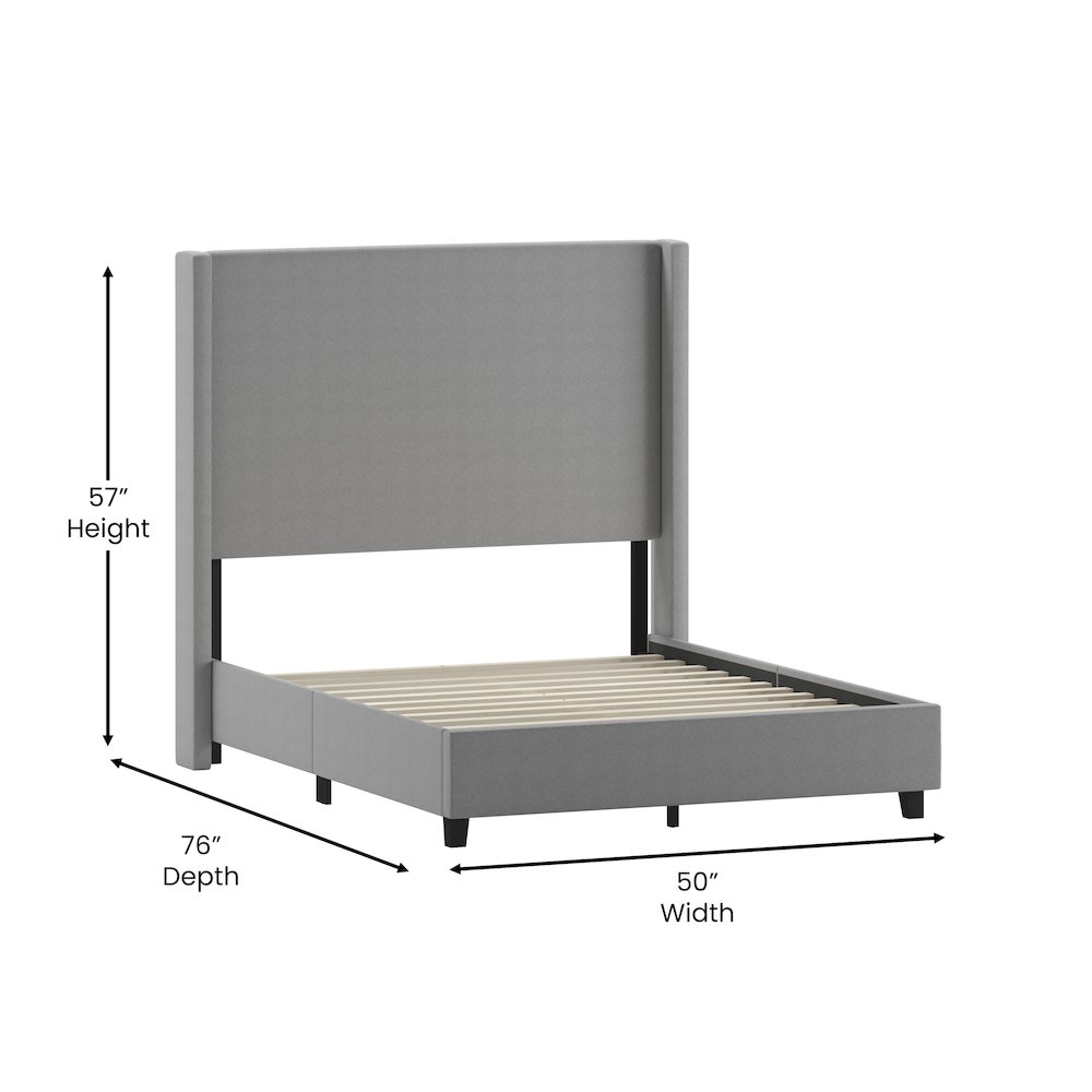 Full Upholstered Platform Bed with Channel Stitched Wingback Headboard