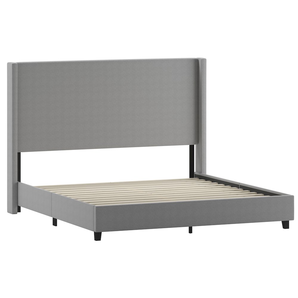 King Upholstered Platform Bed with Channel Stitched Wingback Headboard