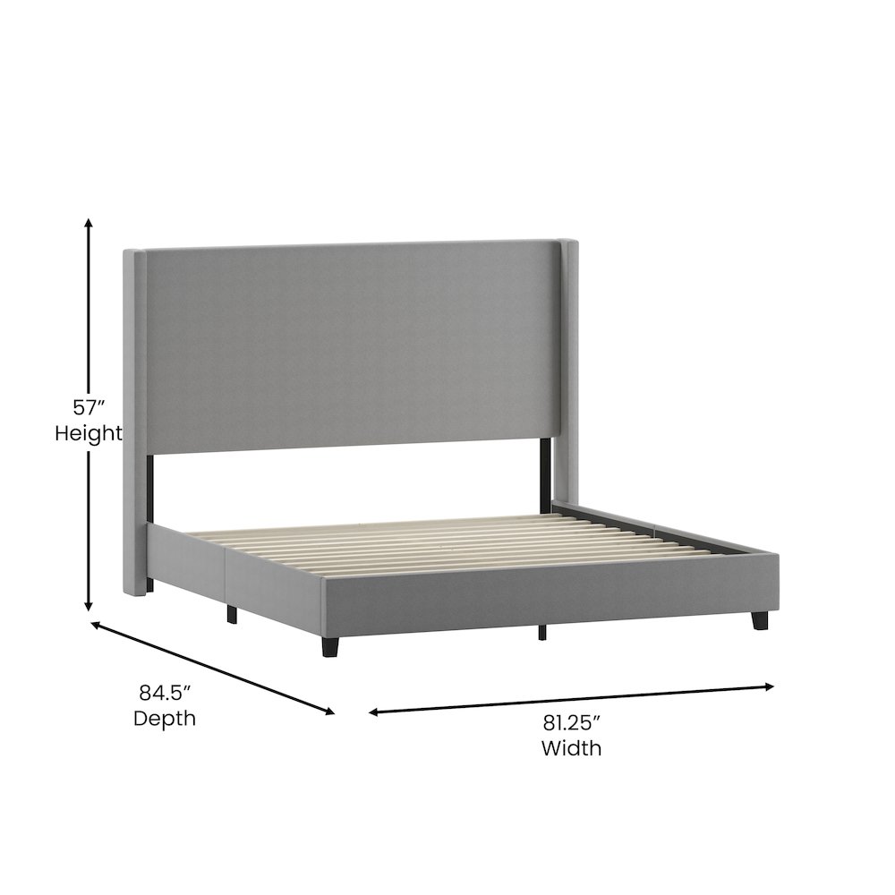 King Upholstered Platform Bed with Channel Stitched Wingback Headboard