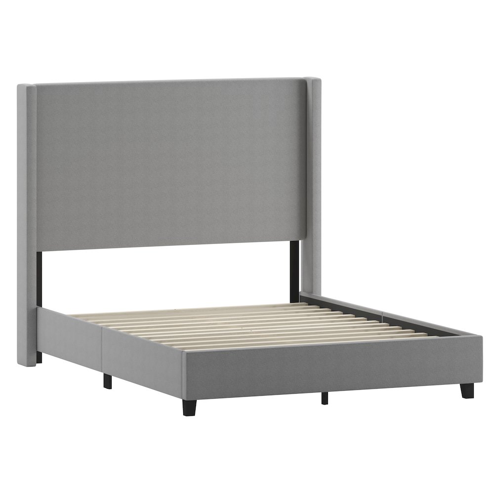Queen Upholstered Platform Bed with Channel Stitched Wingback Headboard