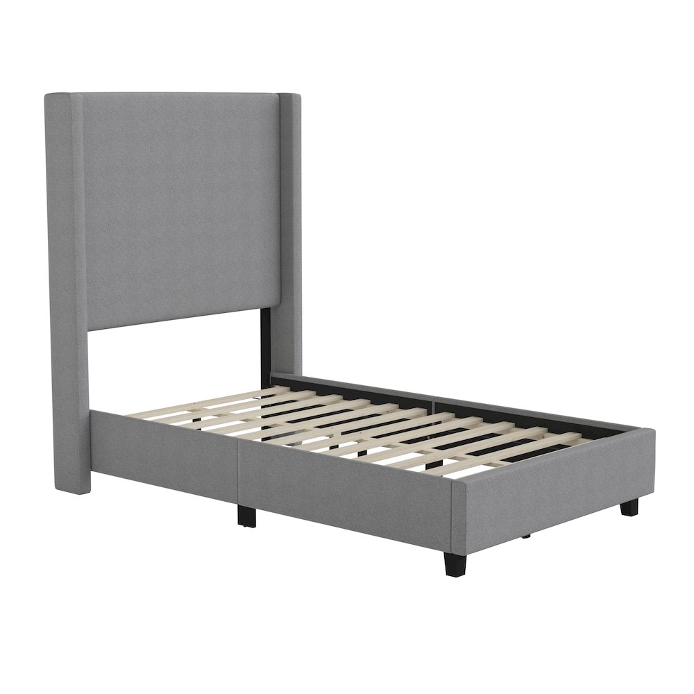Twin Upholstered Platform Bed with Channel Stitched Wingback Headboard