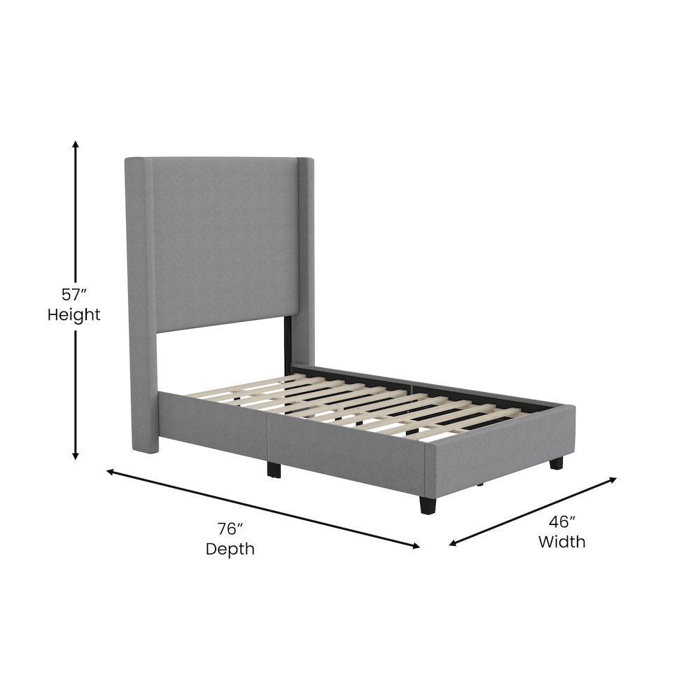 Twin Upholstered Platform Bed with Channel Stitched Wingback Headboard