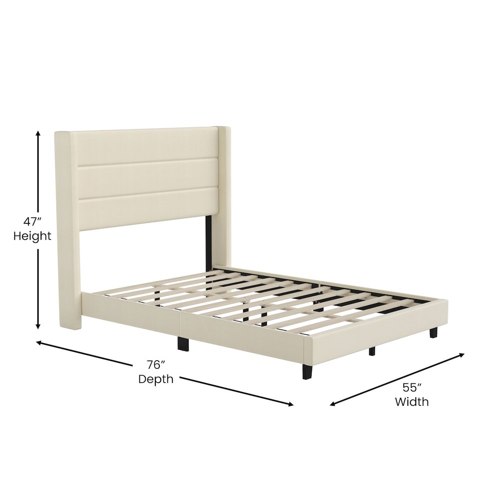 Full Upholstered Platform Bed with Wingback Headboard