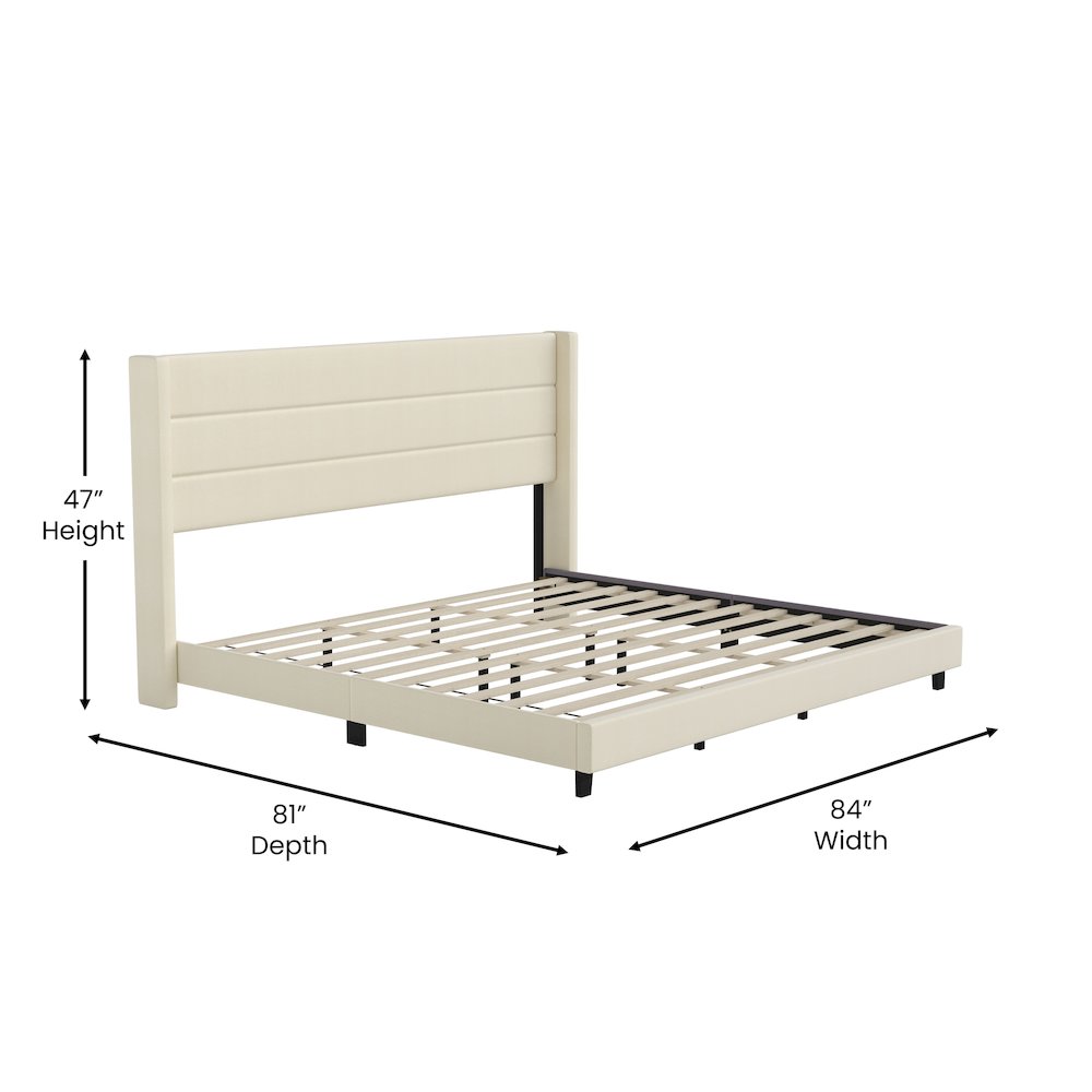 King Upholstered Platform Bed with Wingback Headboard