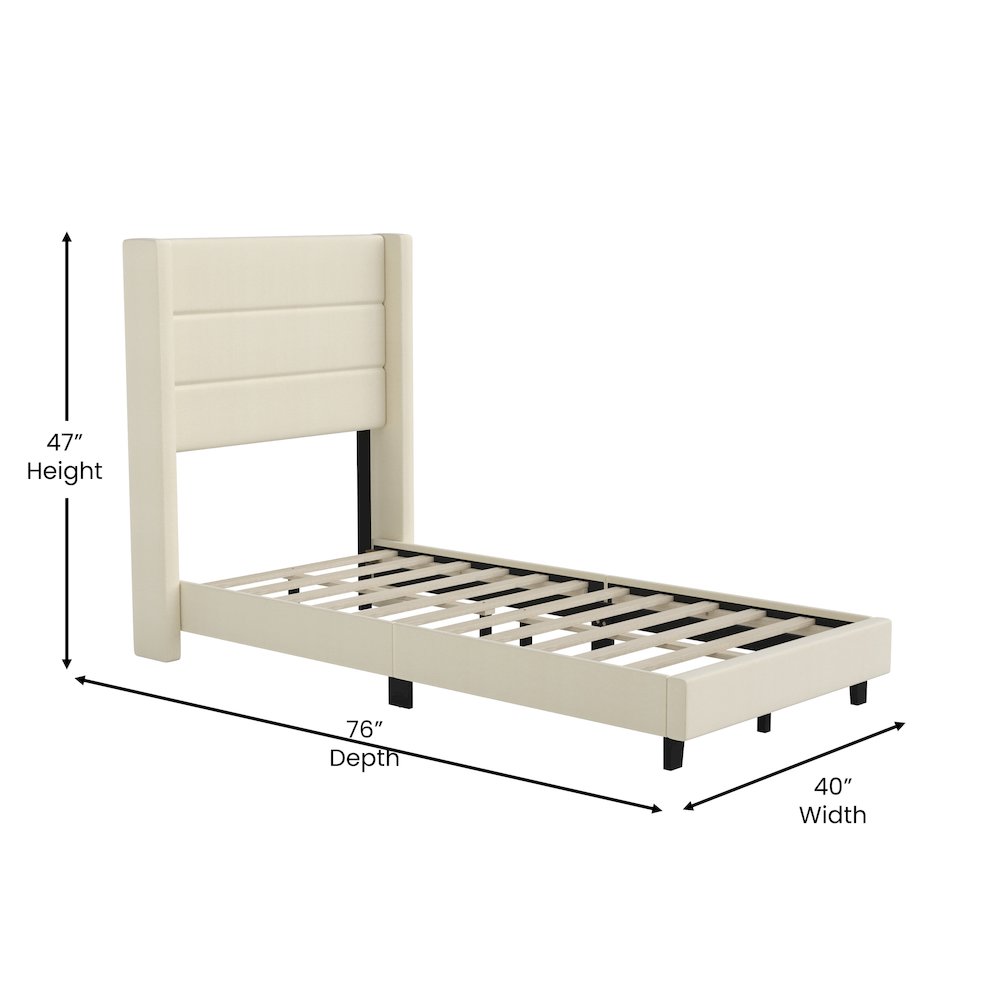 Twin Upholstered Platform Bed with Wingback Headboard