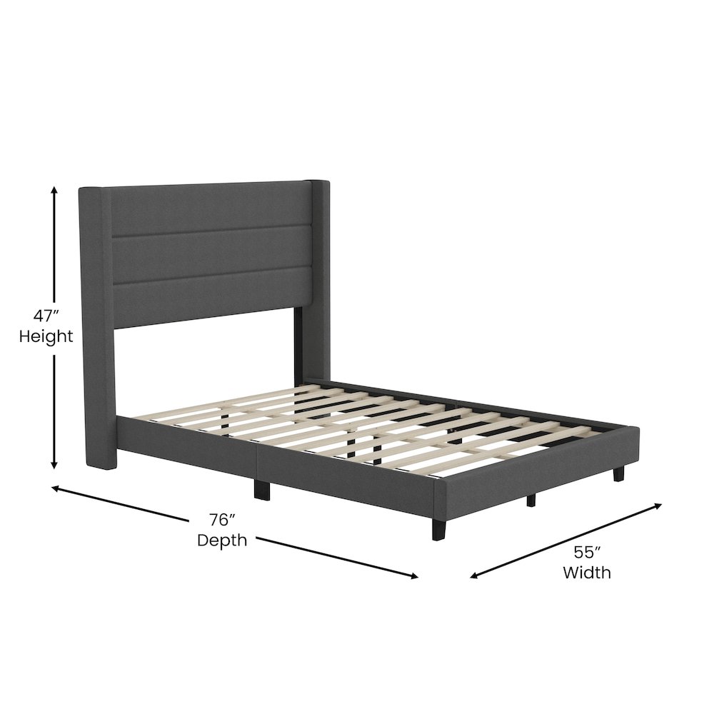 Full Upholstered Platform Bed with Wingback Headboard