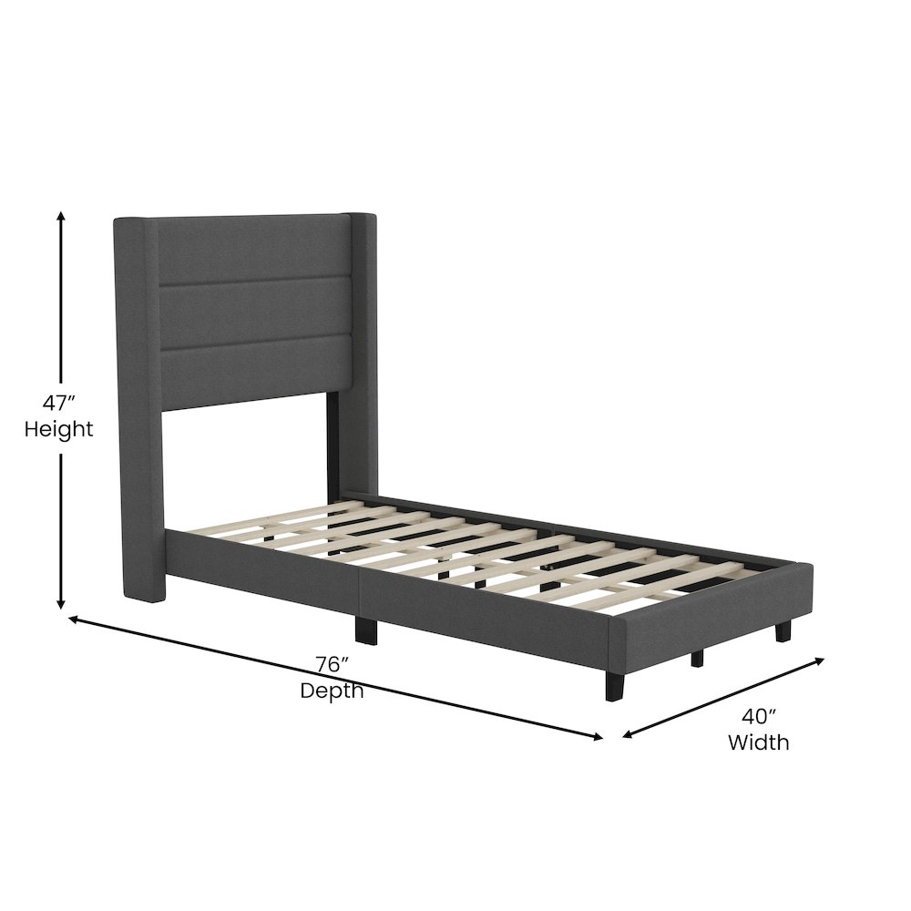 Twin Upholstered Platform Bed with Wingback Headboard