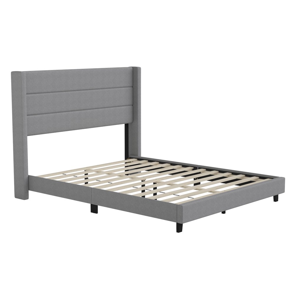 Queen Upholstered Platform Bed with Wingback Headboard