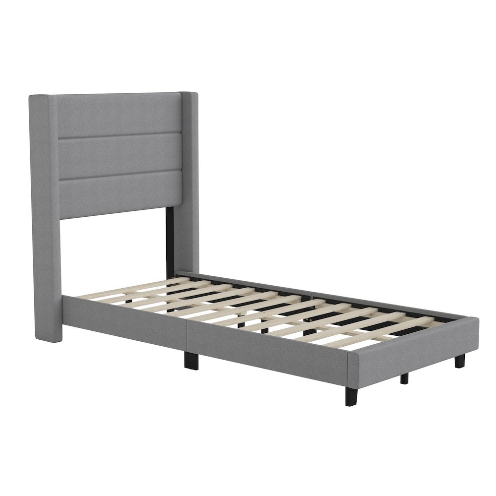 Twin Upholstered Platform Bed with Wingback Headboard