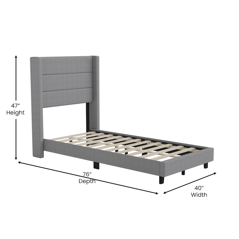 Twin Upholstered Platform Bed with Wingback Headboard