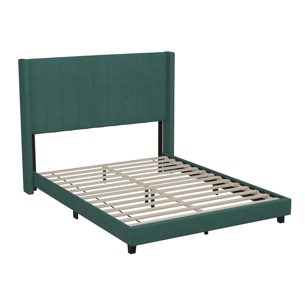 Queen Upholstered Platform Bed with Vertical Stitched Headboard