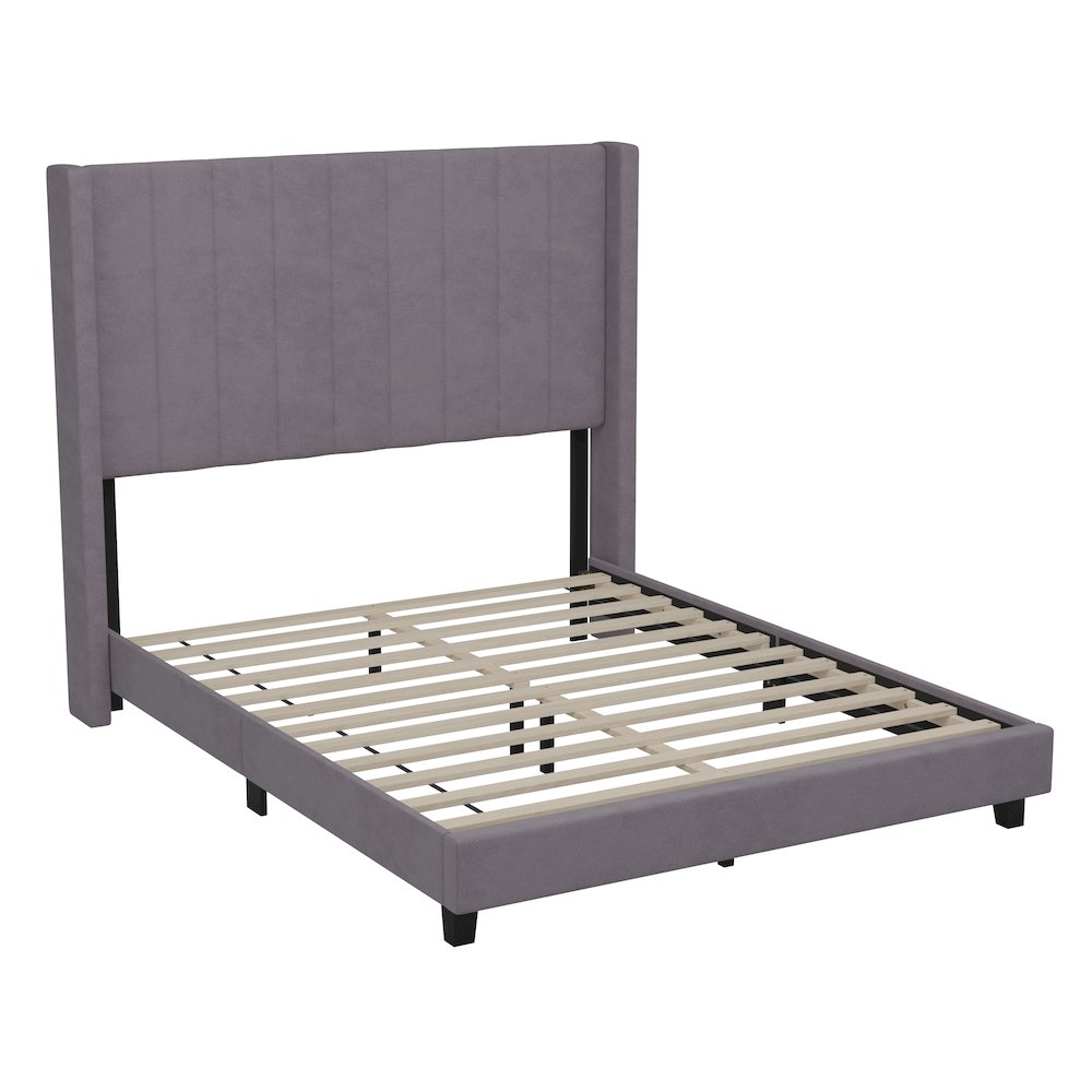 Full Upholstered Platform Bed with Vertical Stitched Headboard