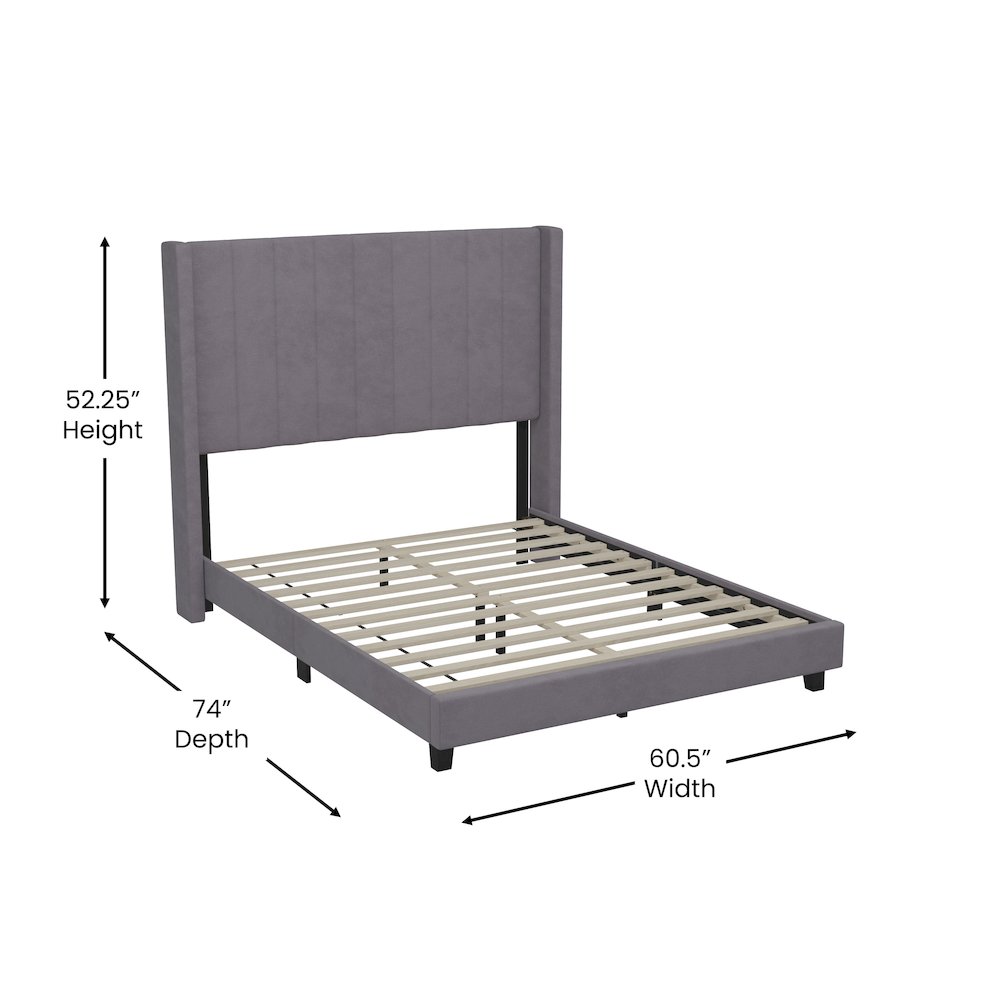 Full Upholstered Platform Bed with Vertical Stitched Headboard