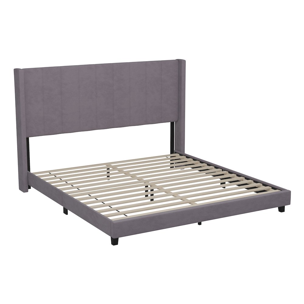 King Upholstered Platform Bed with Vertical Stitched Headboard