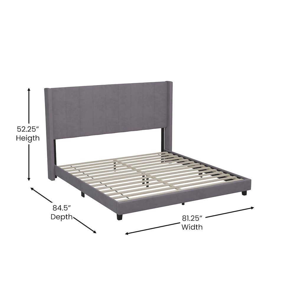 King Upholstered Platform Bed with Vertical Stitched Headboard