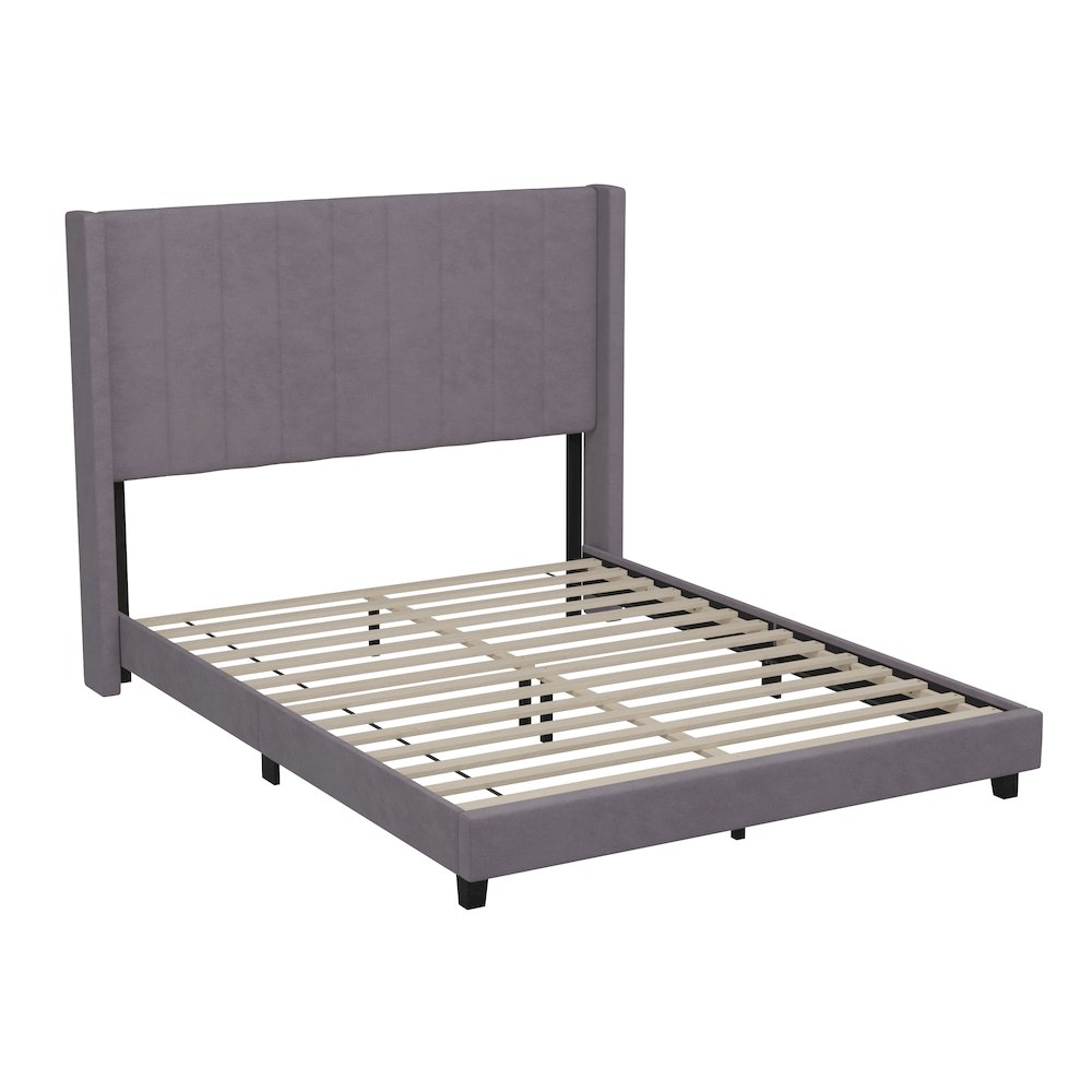 Queen Upholstered Platform Bed with Vertical Stitched Headboard