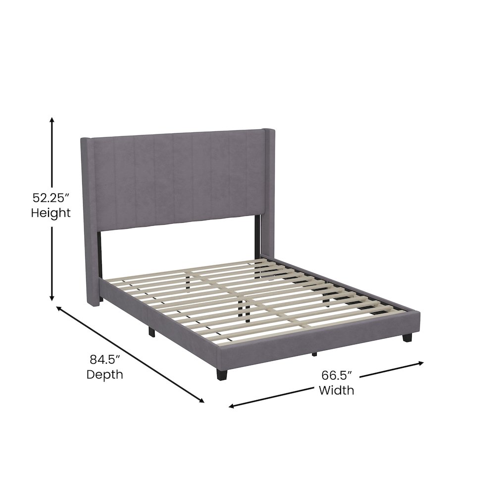Queen Upholstered Platform Bed with Vertical Stitched Headboard