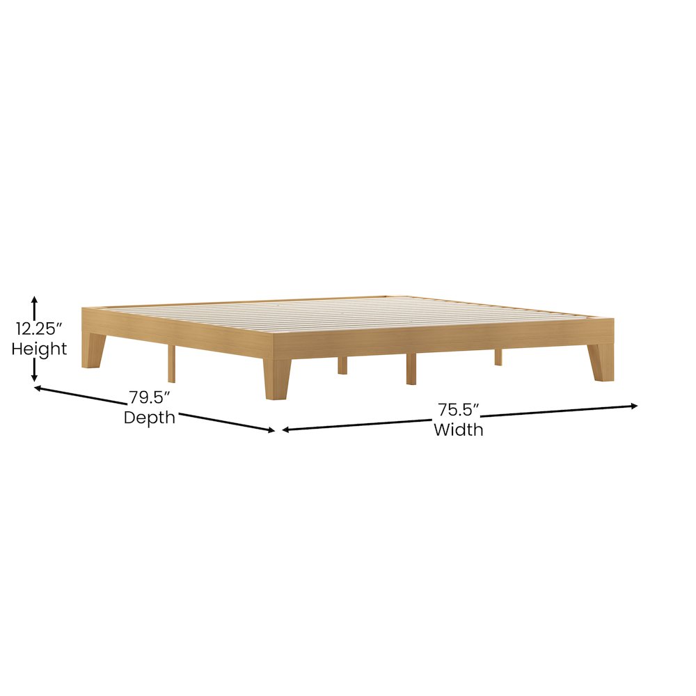 Natural Pine Finish Wood King Platform Bed with Wooden Support Slats