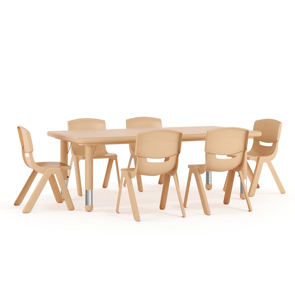 24″W x 48″L Natural Plastic Height Adjustable Activity Table Set with 6 Chairs