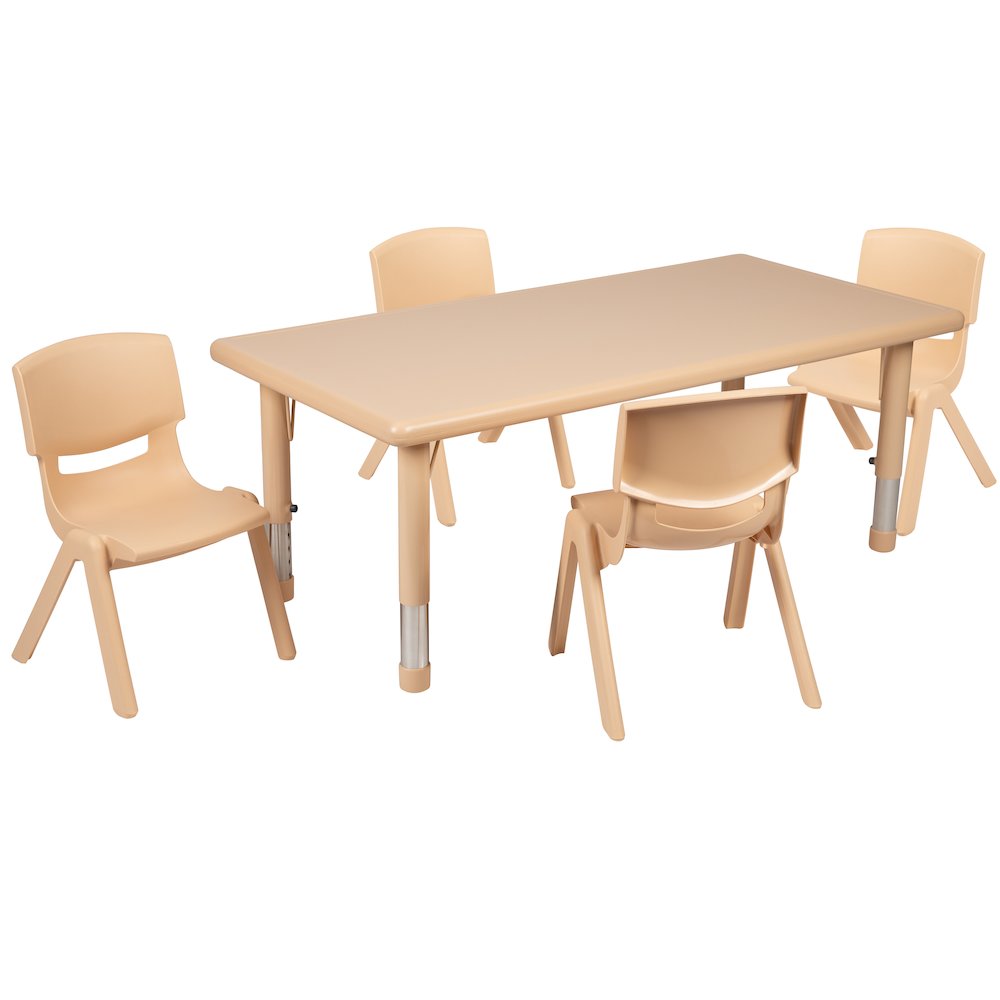 24″W x 48″L Natural Plastic Height Adjustable Activity Table Set with 4 Chairs
