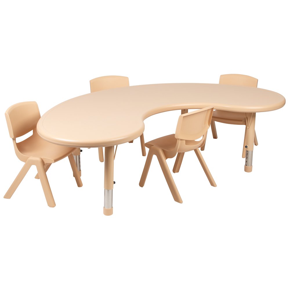 35″W x 65″L Half-Moon Natural Plastic Height Activity Table Set with 4 Chairs