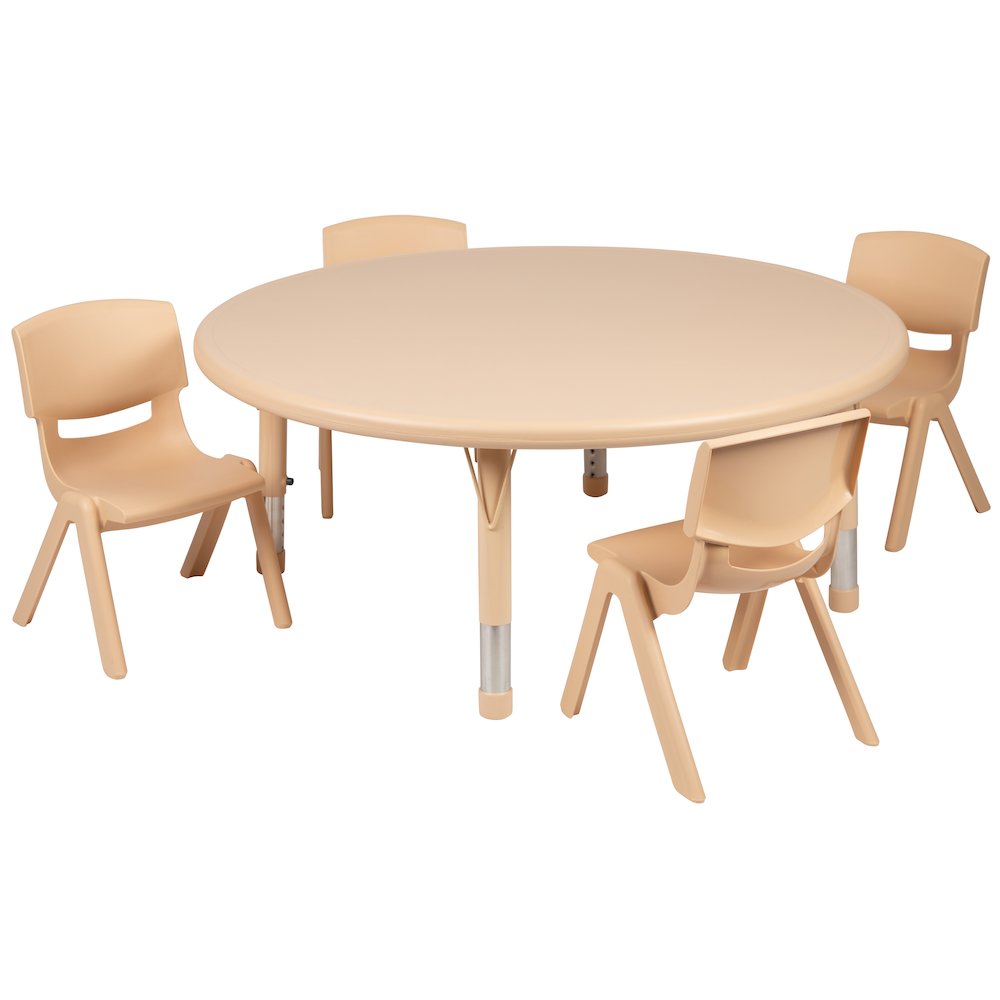 45″ Round Natural Plastic Height Adjustable Activity Table Set with 4 Chairs