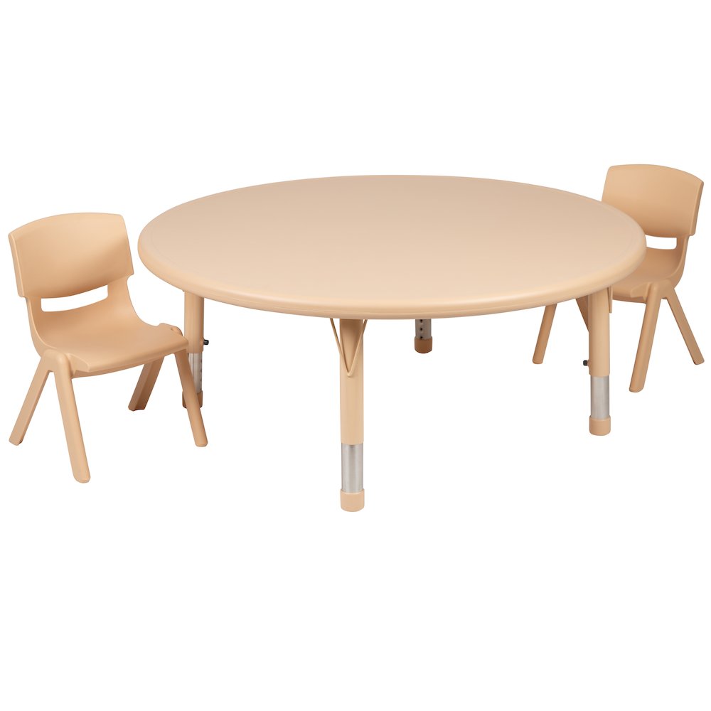 45″ Round Natural Plastic Height Adjustable Activity Table Set with 2 Chairs