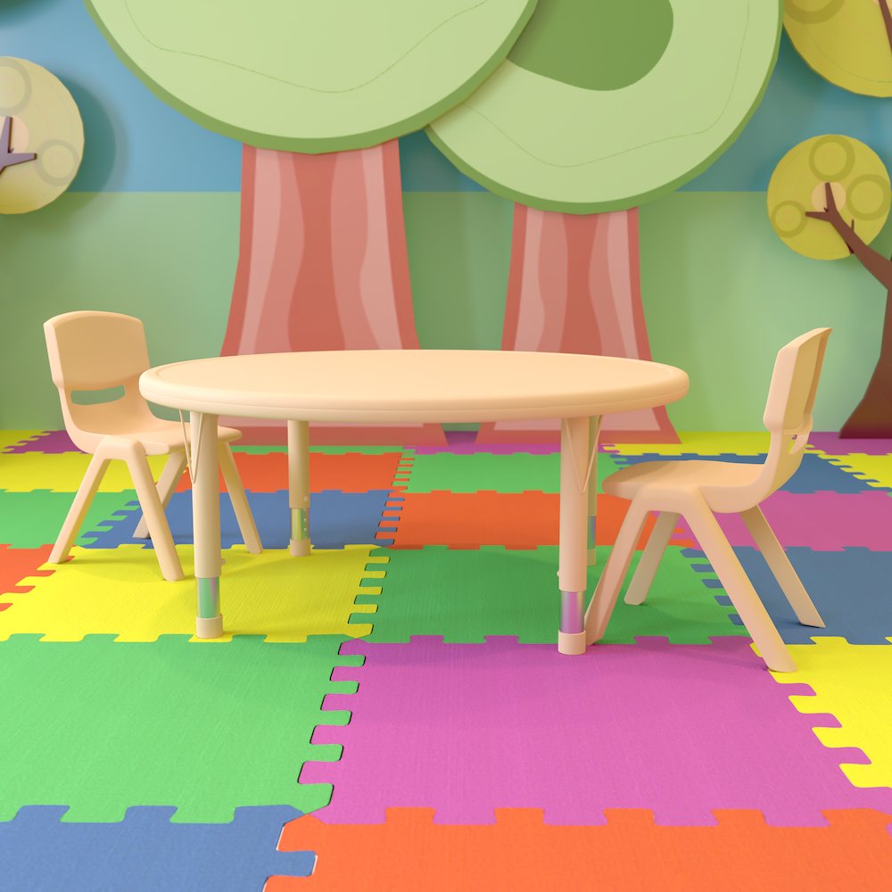 45″ Round Natural Plastic Height Adjustable Activity Table Set with 2 Chairs