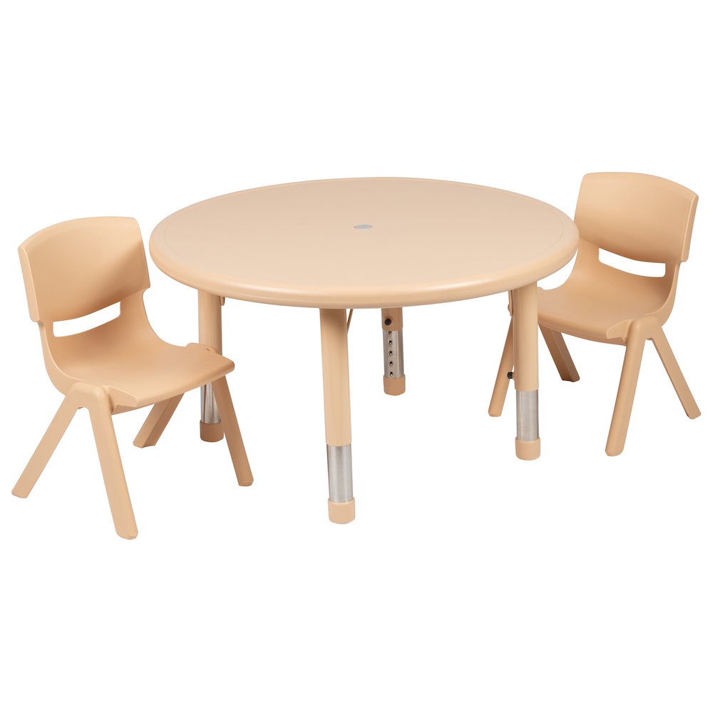 33″ Round Natural Plastic Height Adjustable Activity Table Set with 2 Chairs