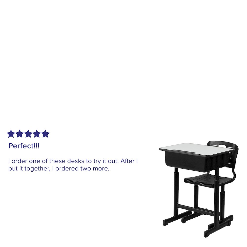 Adjustable Height Student Desk and Chair with Black Pedestal Frame