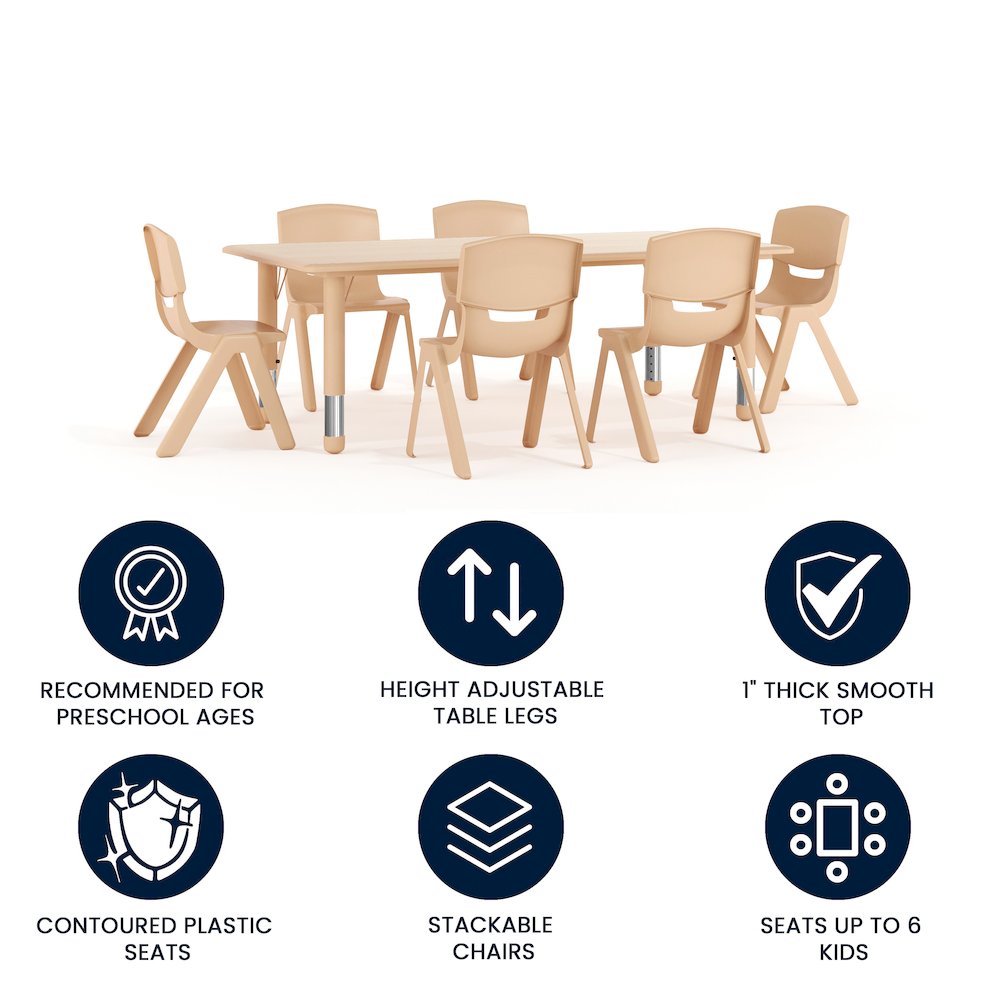 23.625″W x 47.25″L Natural Plastic Height Activity Table Set with 6 Chairs