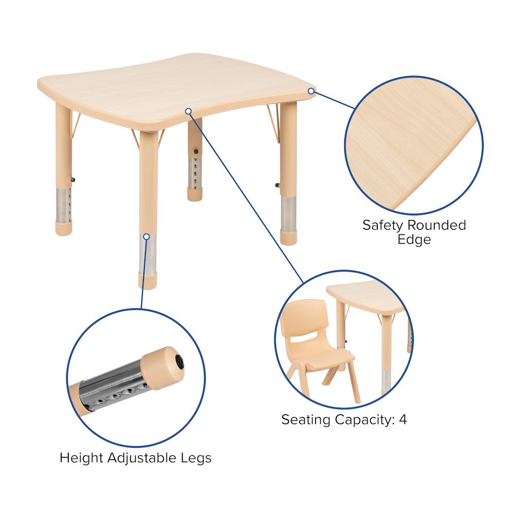 21.875″W x 26.625″L Natural Plastic Height Activity Table Set with 2 Chairs