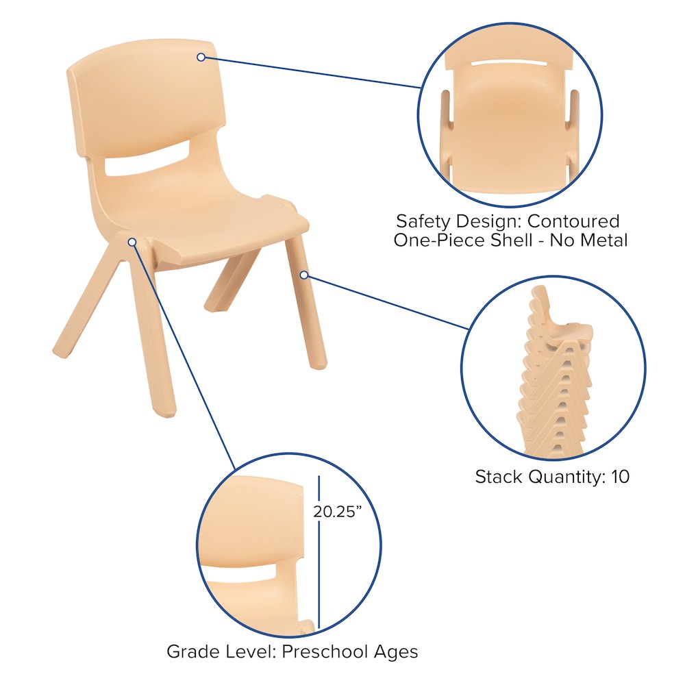 21.875″W x 26.625″L Natural Plastic Height Activity Table Set with 4 Chairs