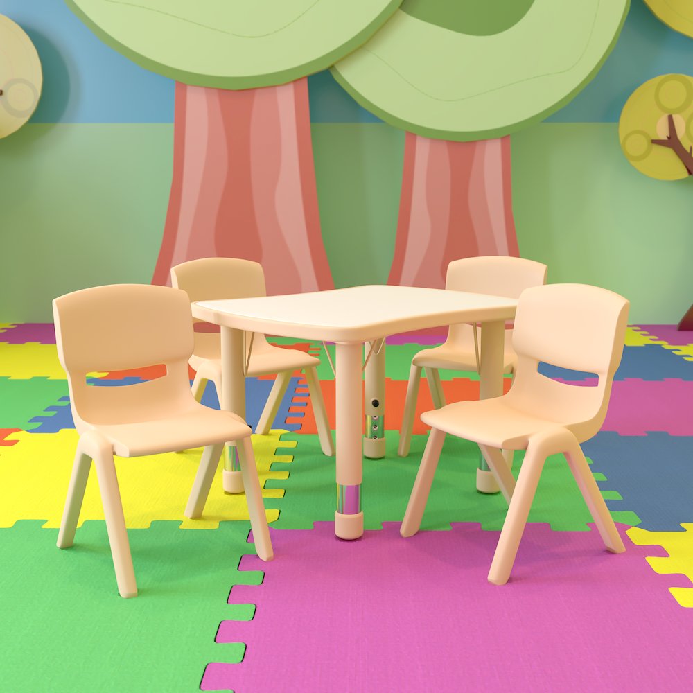 21.875″W x 26.625″L Natural Plastic Height Activity Table Set with 4 Chairs