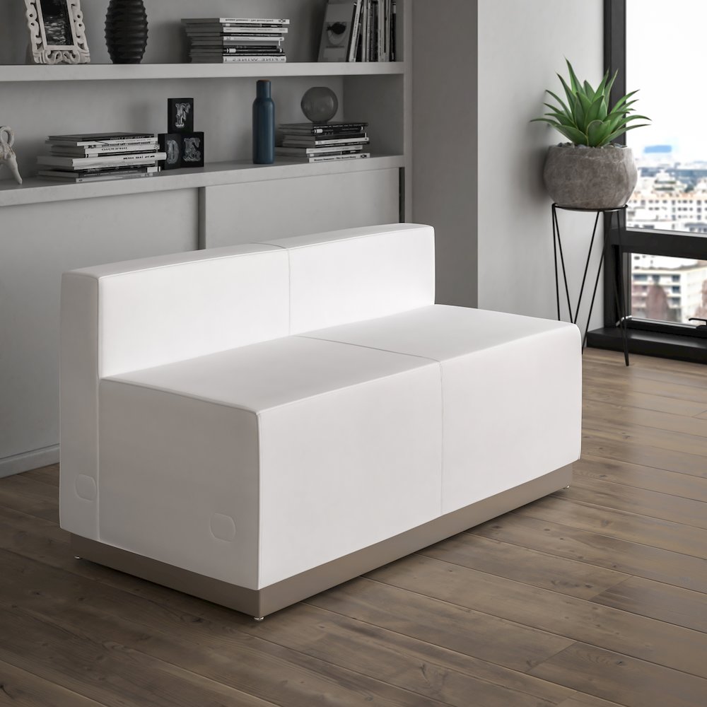 Alon Melrose White LeatherSoft Loveseat with Brushed Stainless Steel Base