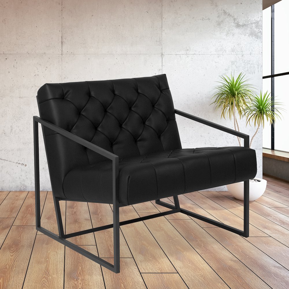 Madison Black LeatherSoft Tufted Lounge Chair