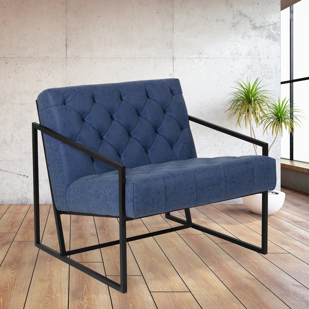 Madison Retro Blue LeatherSoft Tufted Lounge Chair