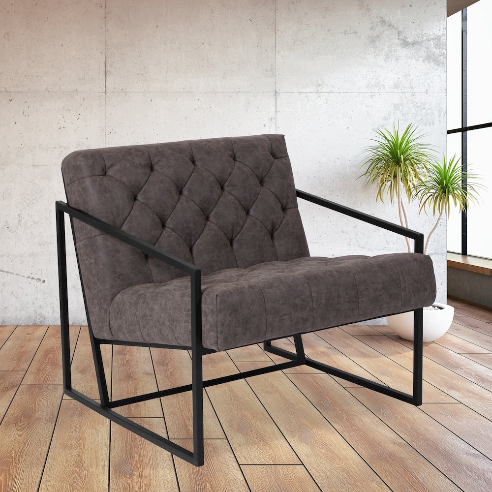 Madison Retro Gray LeatherSoft Tufted Lounge Chair