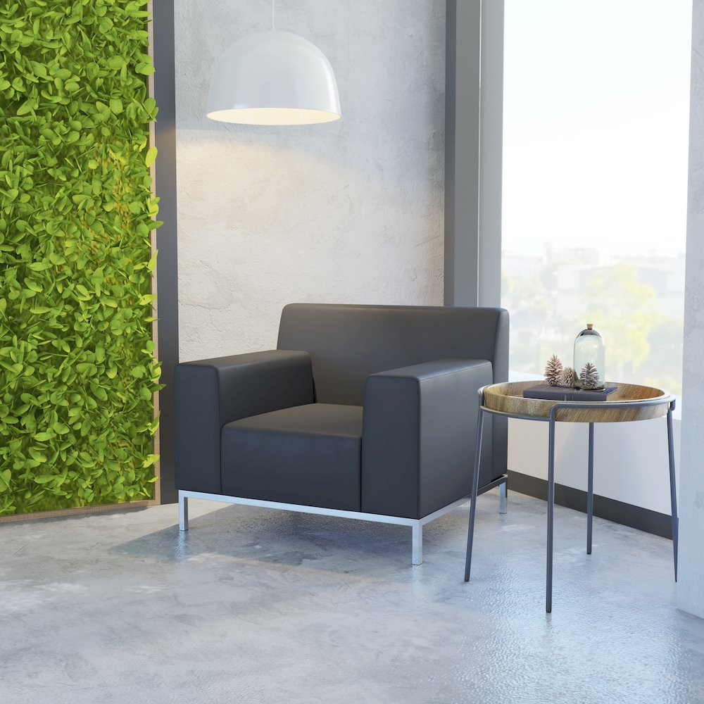 Definity Contemporary Black LeatherSoft Chair with Stainless Steel Frame