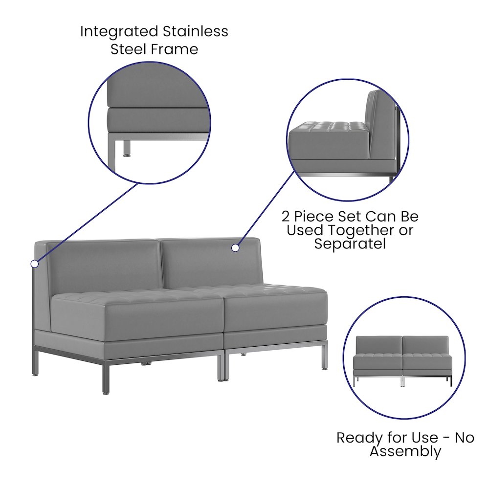 Imagination 2 Piece Gray LeatherSoft Waiting Room Lounge Set – Reception Bench