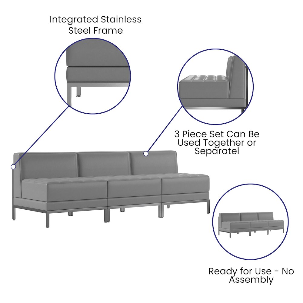 Imagination 3 Piece Gray LeatherSoft Waiting Room Lounge Set – Reception Bench