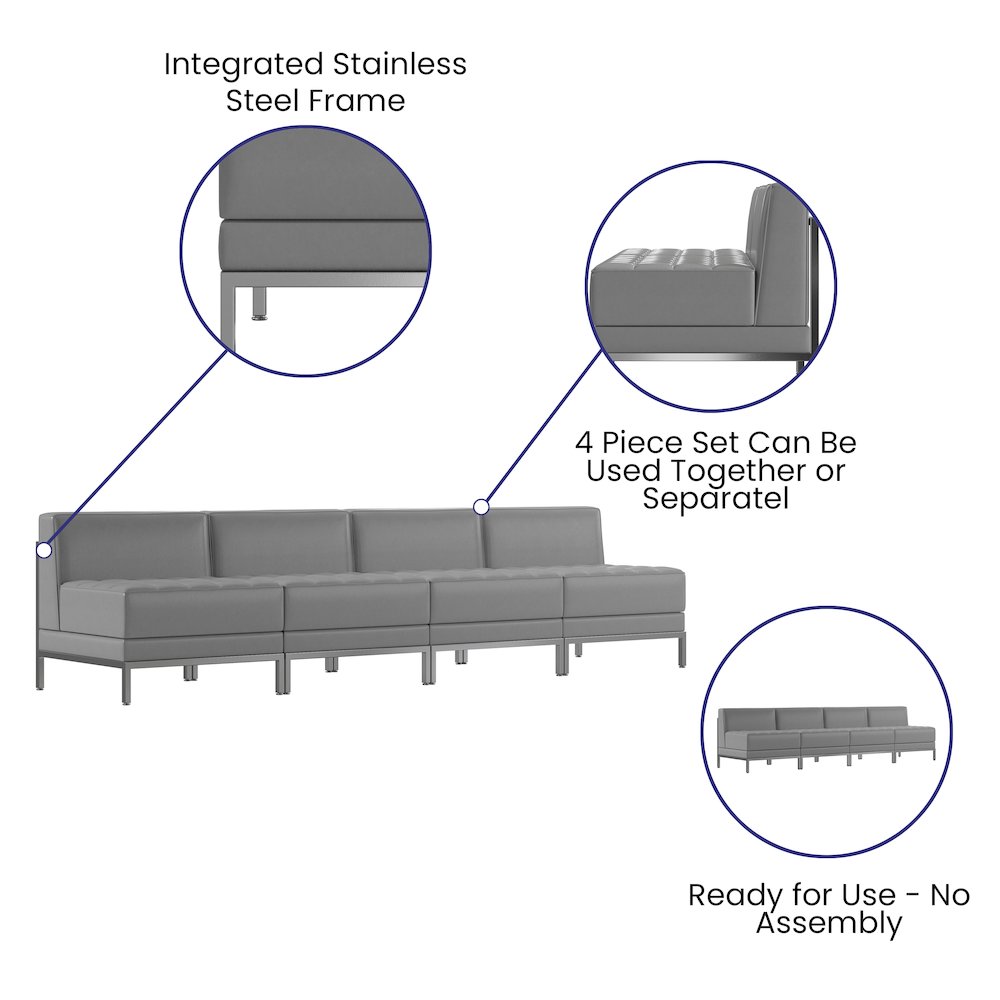 Imagination 4 Piece Gray LeatherSoft Waiting Room Lounge Set – Reception Bench