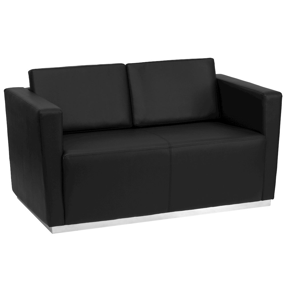 Trinity Contemporary Black LeatherSoft Loveseat with Stainless Steel Base