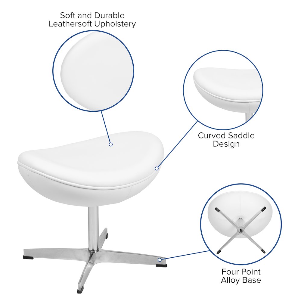 White LeatherSoft Saddle Wing Ottoman